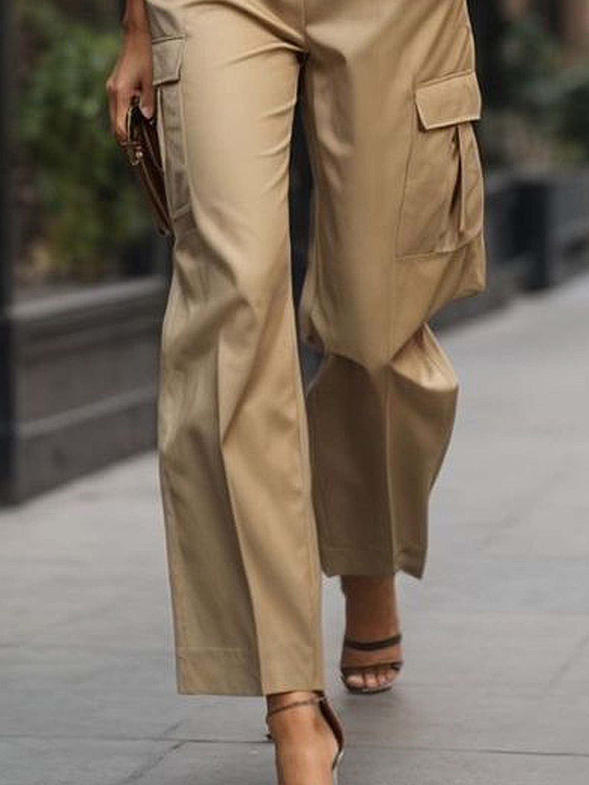 Cargo Pantalons Plain Printemps / Automne Urbain Polyester Aucune élasticité Quotidien Coupe Régulière Droit Régulier pour Femmes