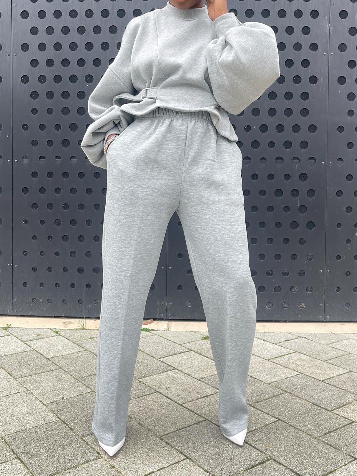 Sweat-shirts Femmes Décontracté Plain Printemps / Automne Polyester Ceinture Col Montant Naturel Micro-élasticité Ligne X