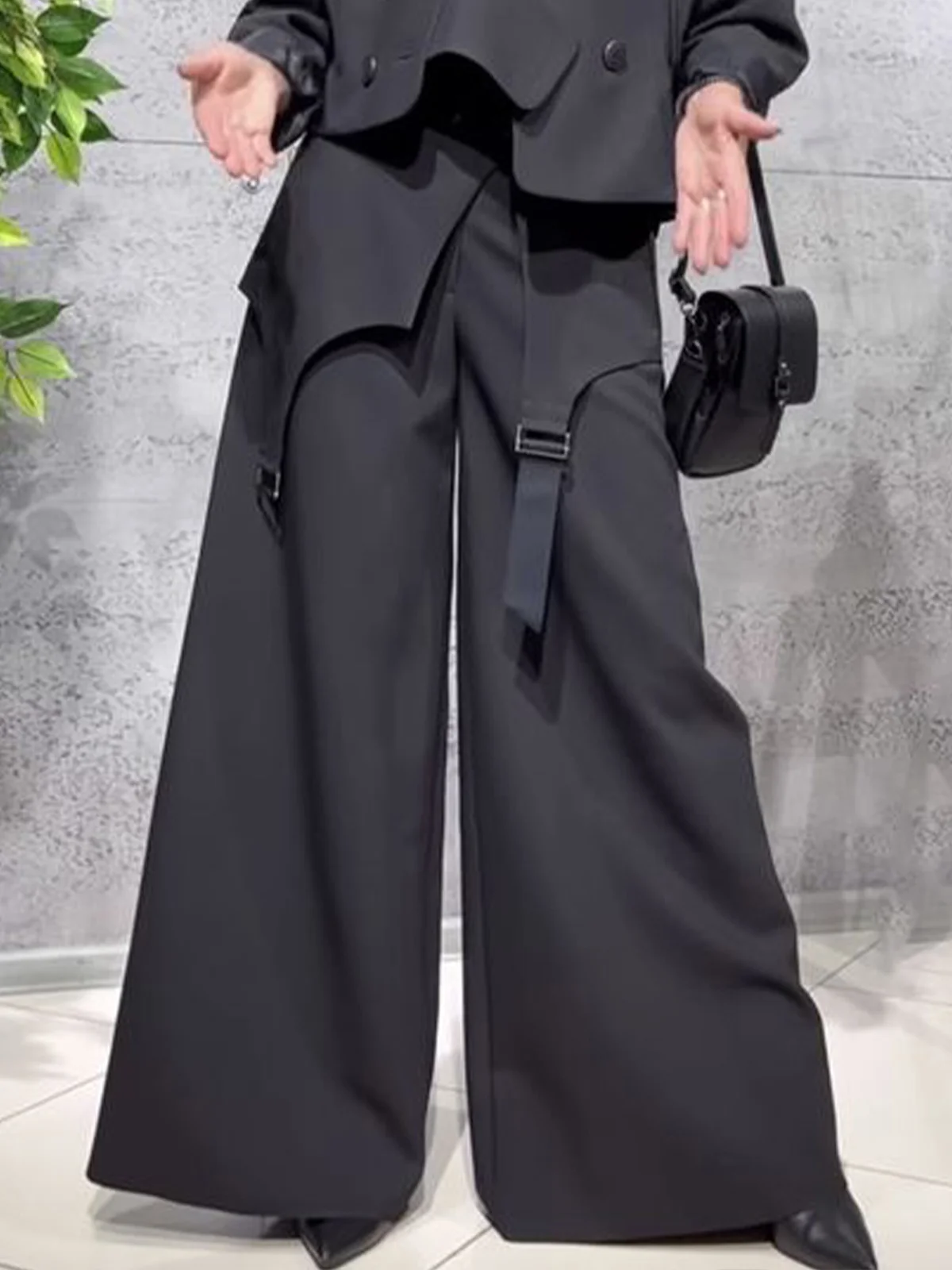 Pantalons Plain Printemps / Automne Urbain Polyester Quotidien Ample Pantalons à Jambe Large Long Régulier pour Femmes