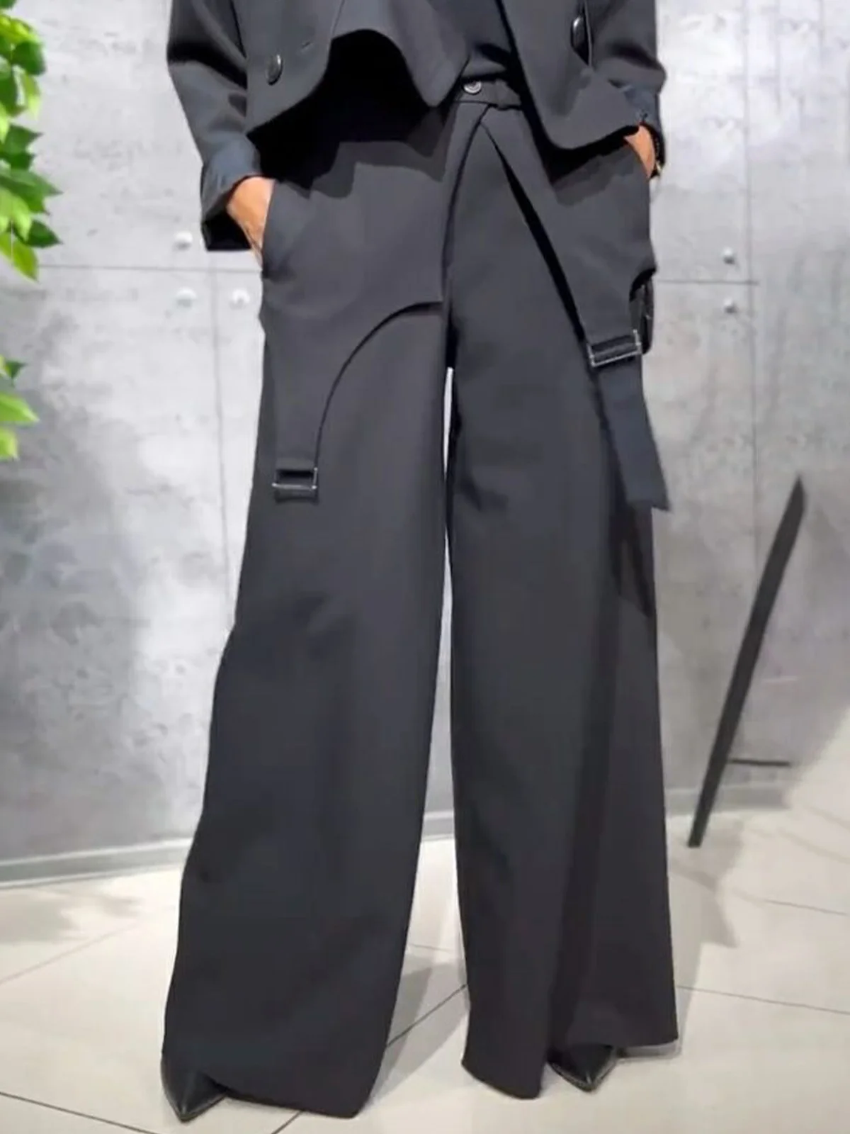 Pantalons Plain Printemps / Automne Urbain Polyester Quotidien Ample Pantalons à Jambe Large Long Régulier pour Femmes