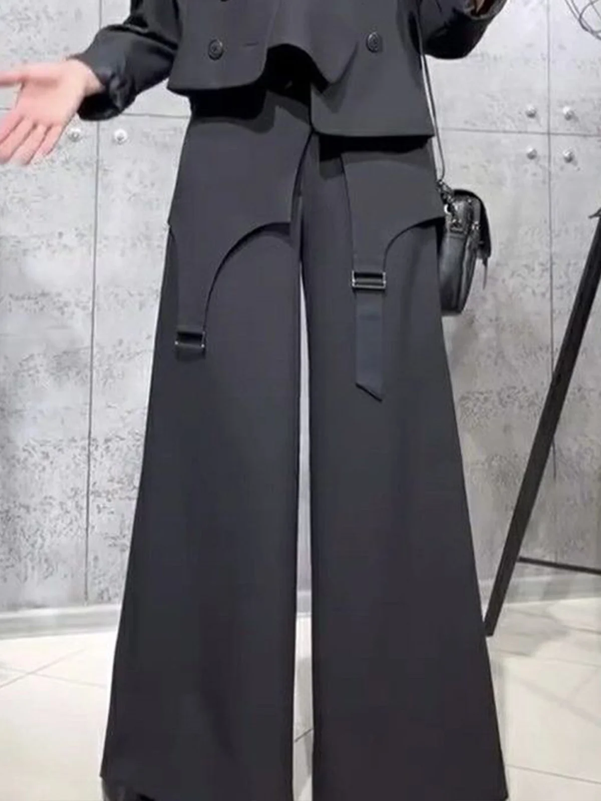 Pantalons Plain Printemps / Automne Urbain Polyester Quotidien Ample Pantalons à Jambe Large Long Régulier pour Femmes