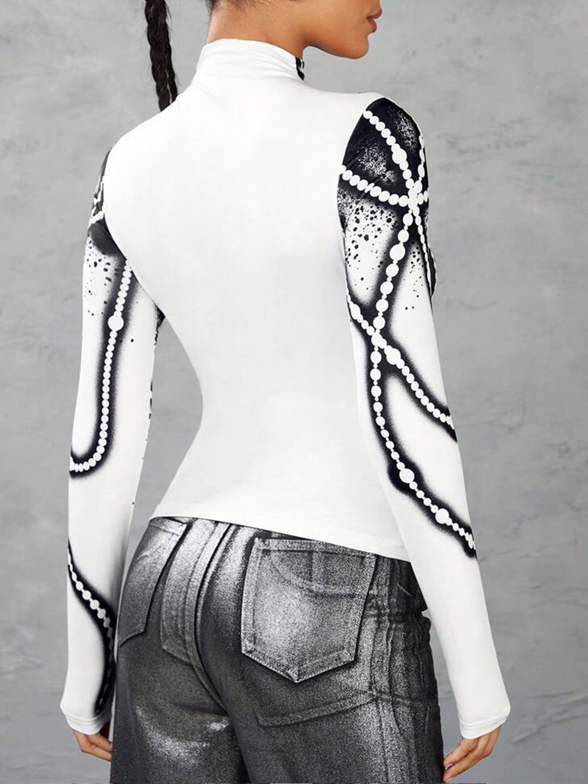 T-shirts Printemps / Automne impression en 3D Urbain à Haute Élasticité Serré Régulier Régulier Faux Col Manches régulières pour Femmes