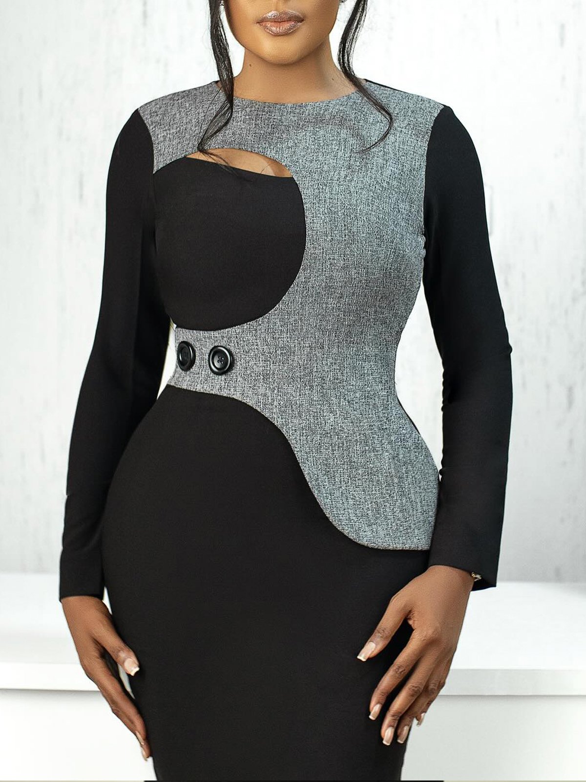 Robes Femmes Bloc de Couleur Été Urbain Polyester Joint Fendu Micro-élasticité Faire la navette Collant Longueur du genou