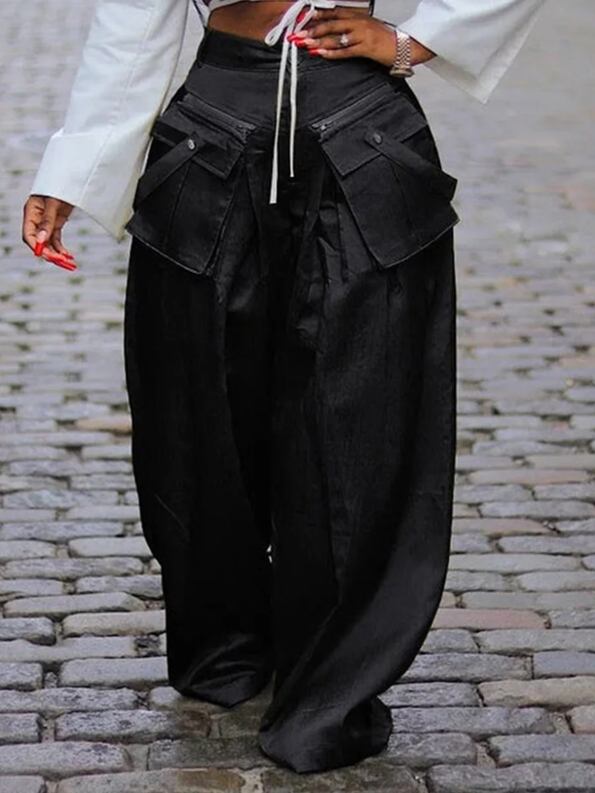 Cargo Pantalons Femmes Plain Printemps / Automne Urbain Polyester Aucune élasticité Ample Taille Moyenne Droit Régulier