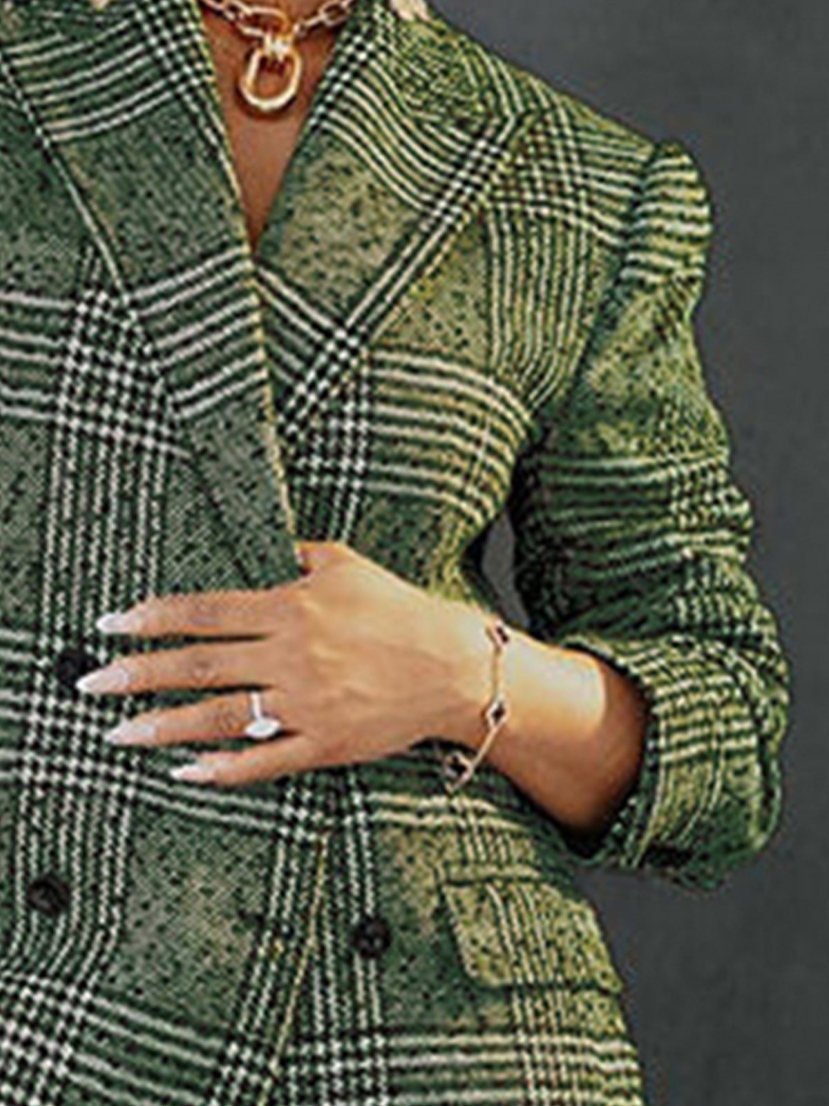Blazers Printemps / Automne Plaid Urbain Aucune élasticité Quotidien Coupe Régulière Manches Longues Régulier Poche Couture pour Femmes