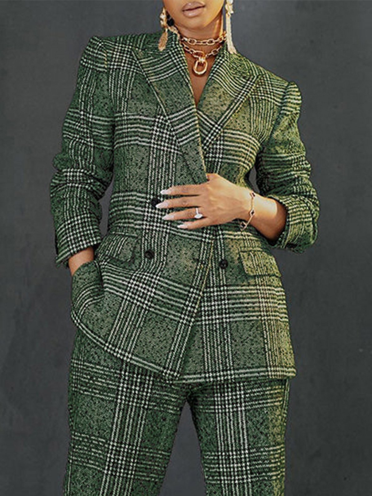 Blazers Printemps / Automne Plaid Urbain Aucune élasticité Quotidien Coupe Régulière Manches Longues Régulier Poche Couture pour Femmes