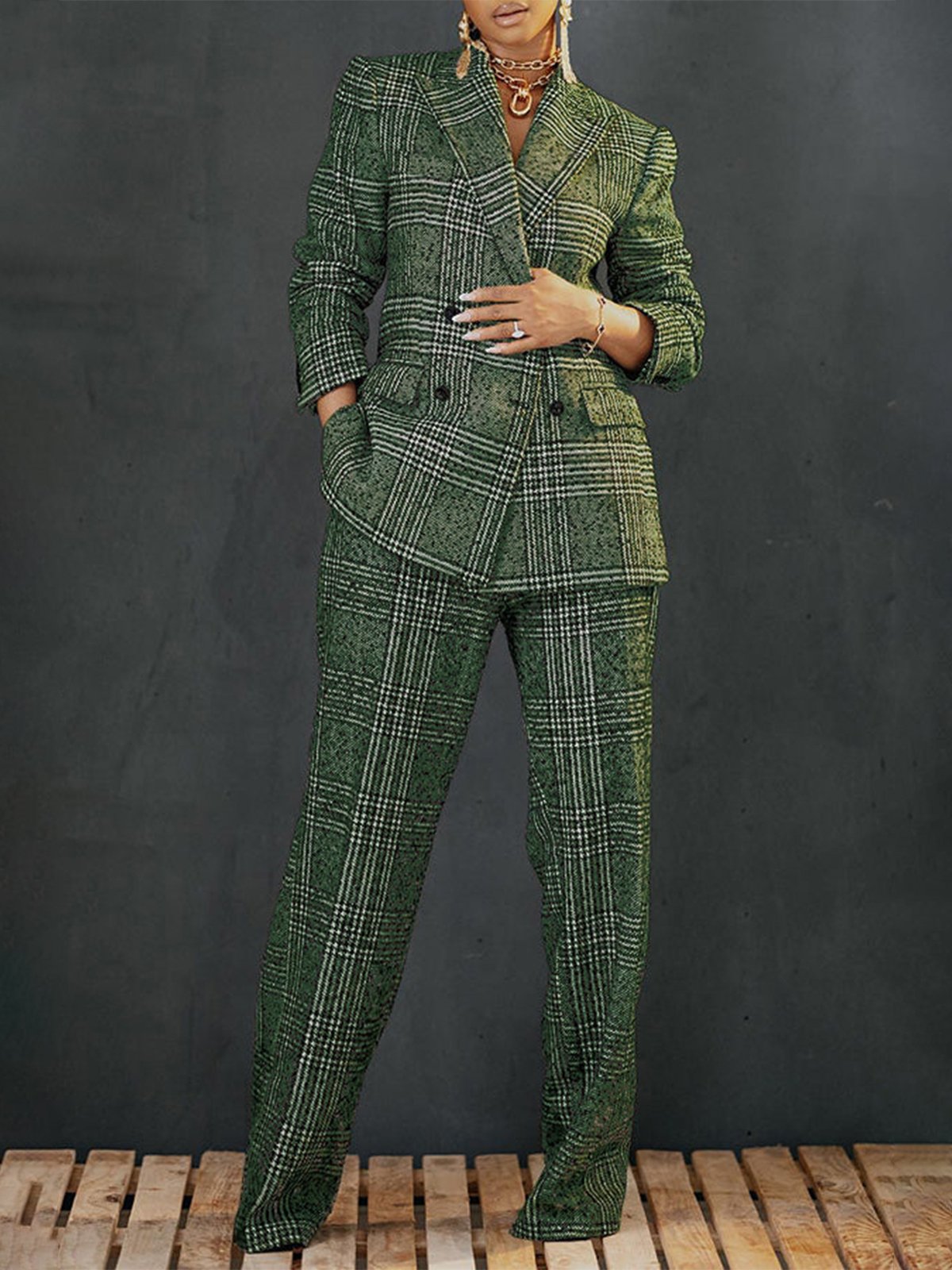 Blazers Printemps / Automne Plaid Urbain Aucune élasticité Quotidien Coupe Régulière Manches Longues Régulier Poche Couture pour Femmes