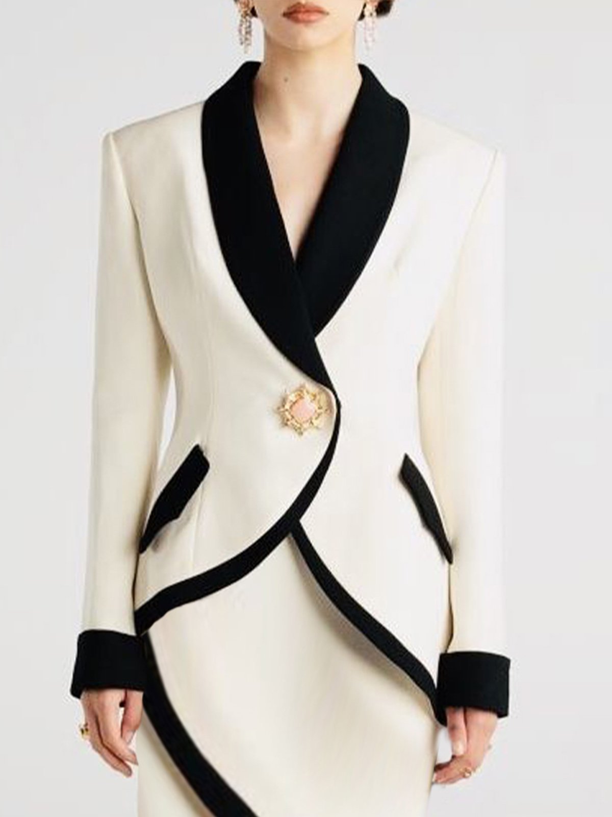 Blazers Bloc de Couleur Printemps / Automne Élégant Polyester Naturel Coupe Régulière Ligne X Régulier Manches régulières pour Femmes