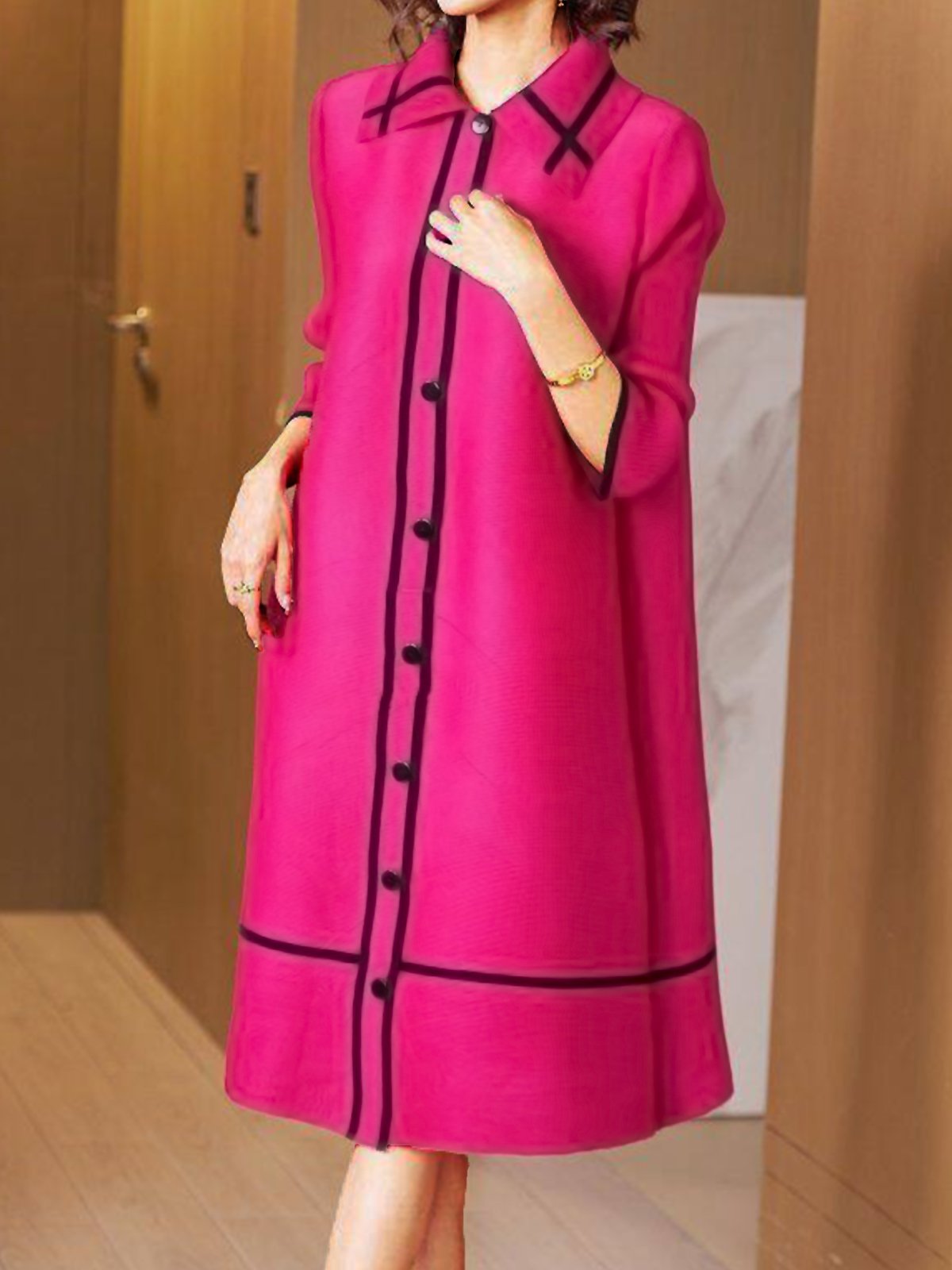 Robes Chemise Femmes Bloc de Couleur Printemps / Automne Élégant Polyester Naturel Aucune élasticité Ample Régulier Col de Chemise