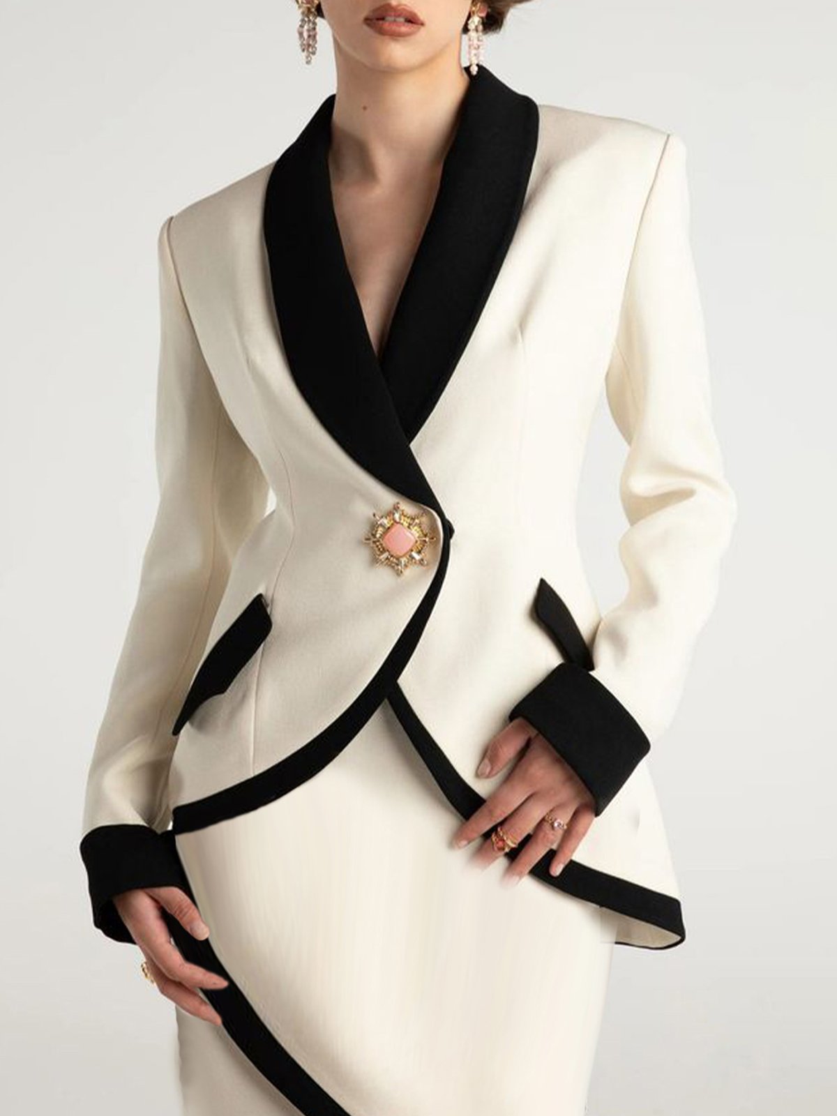 Blazers Bloc de Couleur Printemps / Automne Élégant Polyester Naturel Coupe Régulière Ligne X Régulier Manches régulières pour Femmes