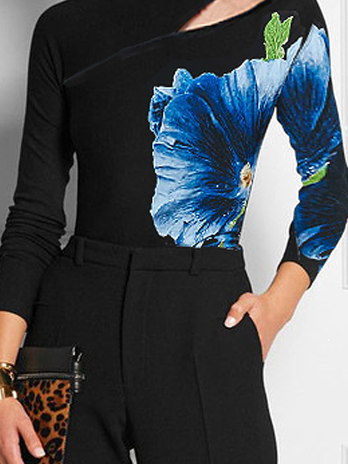 T-shirts Floral Printemps / Automne Urbain Polyester à Haute Élasticité Évidé Serré Régulier Régulier pour Femmes