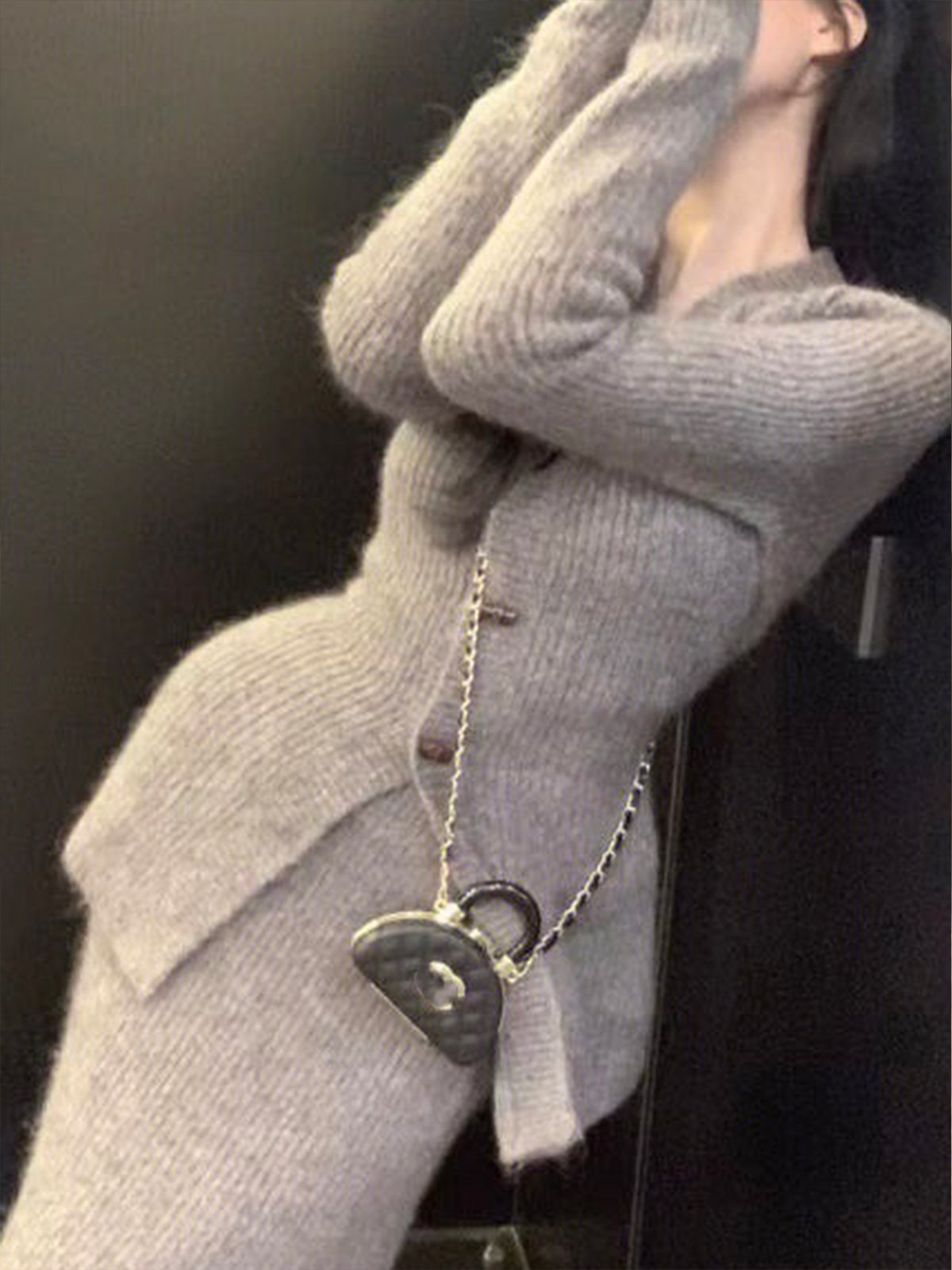 Cardigans Femmes Plain Printemps / Automne Élégant Col V Faire la navette Manches Longues Boucle Régulier Élasticité moyenne