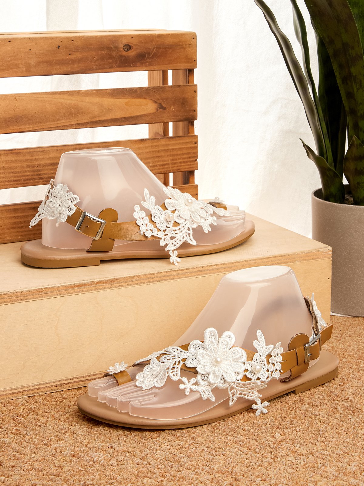 Femmes Romantique Blanc Fleur Décoratif Mariage Sandales