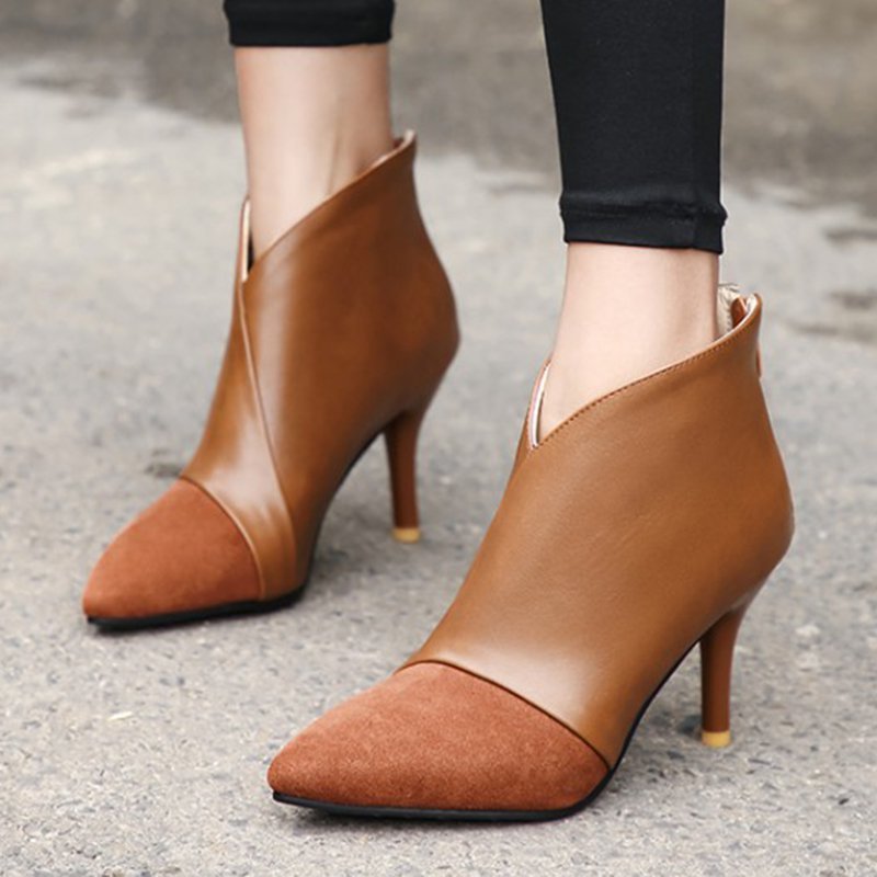 pointed black block heel boots