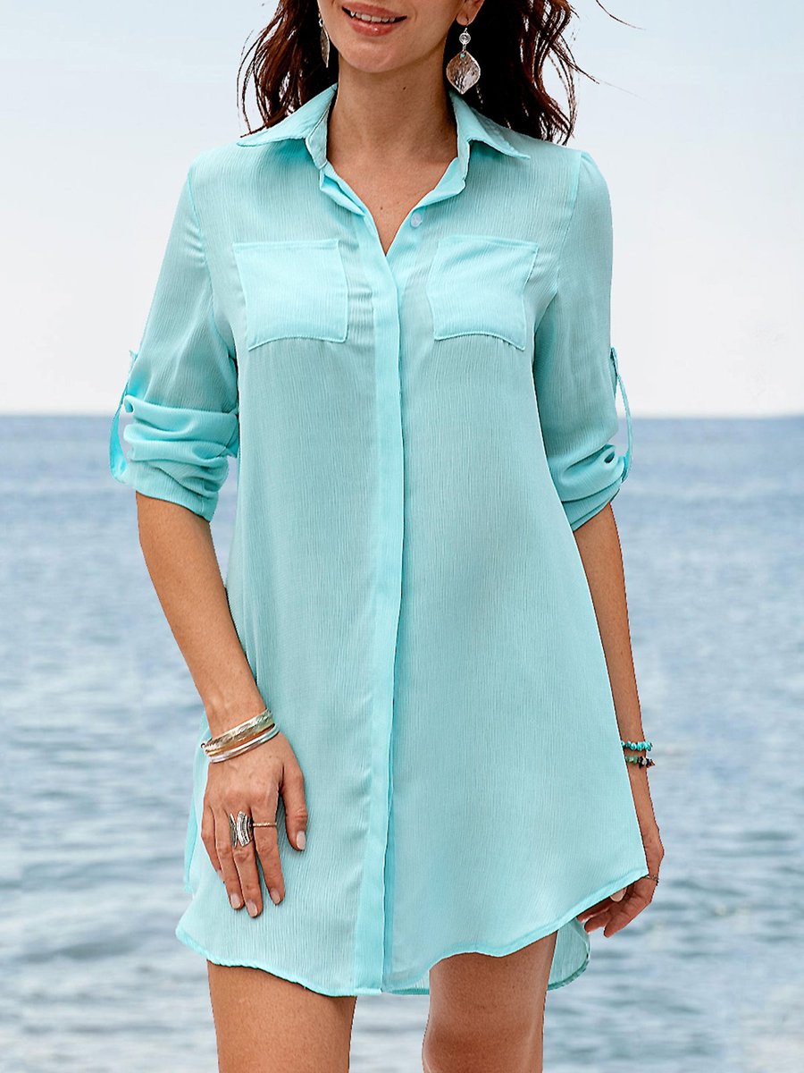Stylewe Shirt Dress Long Sleeve Sundress Beach Shirt Collar Pockets