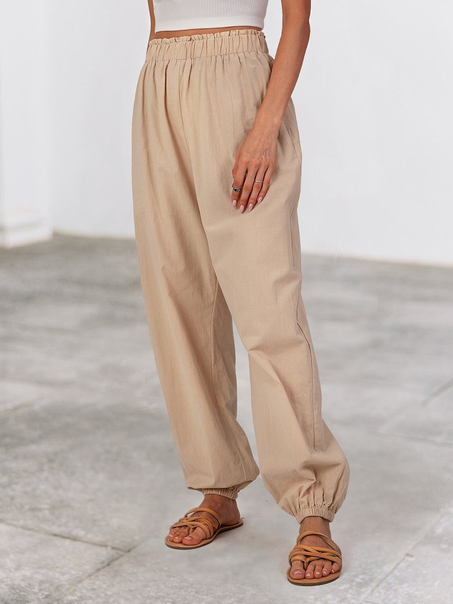Stylewe Solid Women Wide Leg Pants Casual Shift Khaki Pockets Polyester ...