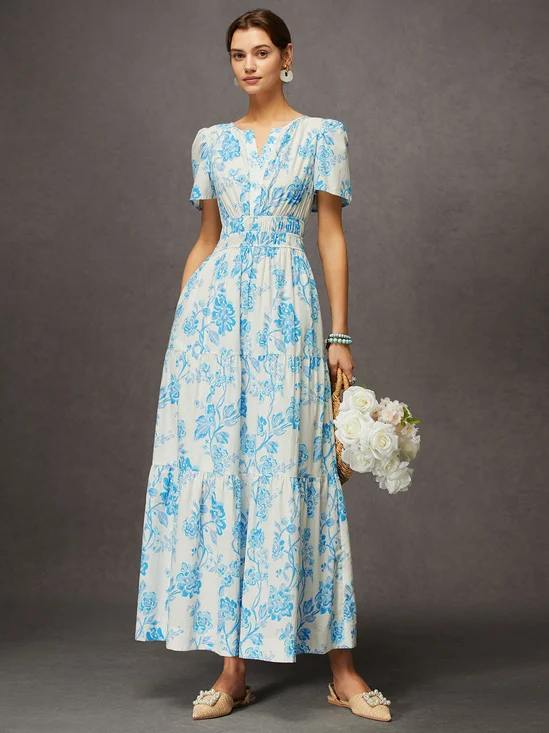 Robes Décontracté Floral Été Taille Haute Micro-élasticité Quotidien Coupe Régulière Col Rond Non pour Femmes