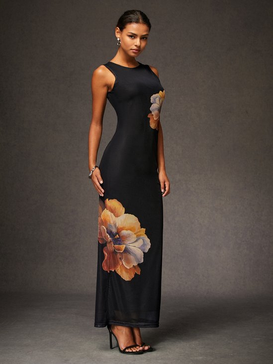 Robes Floral Été Élégant Léger Quotidien Maxi Sans Manches Droit Non pour Femmes