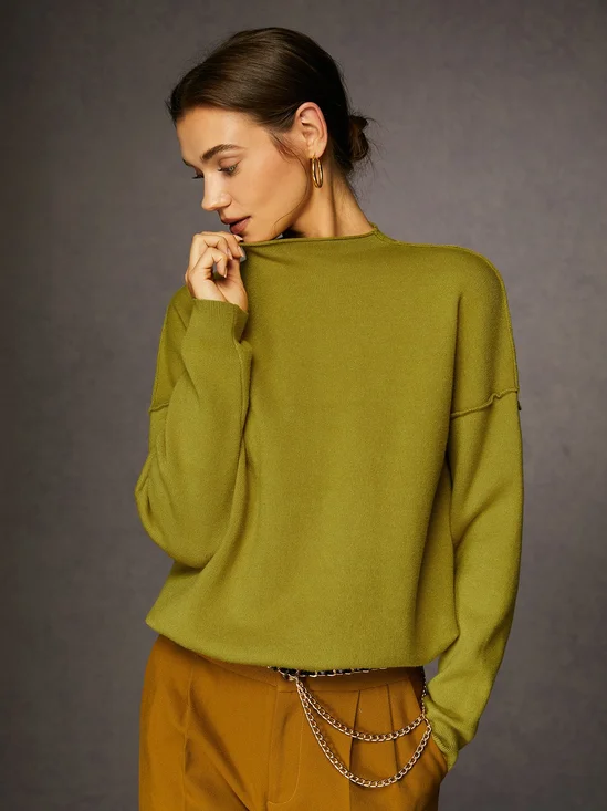 Pulls Femmes Plain Printemps / Automne Urbain Viscose Aucune élasticité Ample Manches Longues Régulier Régulier