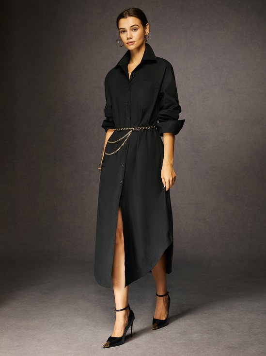 Robes Plain Printemps / Automne Urbain Coton Aucune élasticité Ample Maxi Régulier Robe Chemise pour Femmes