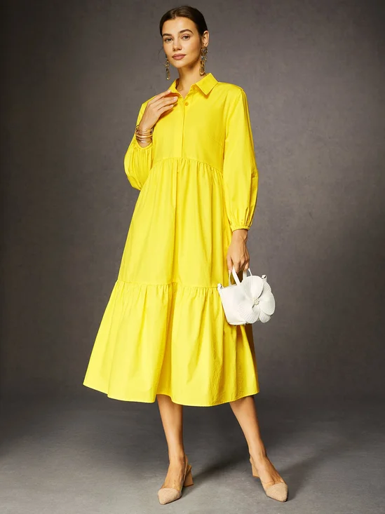 Robes Décontracté Plain Été Coton Manche Ballon Naturel Aucune élasticité Maxi Droit pour Femmes