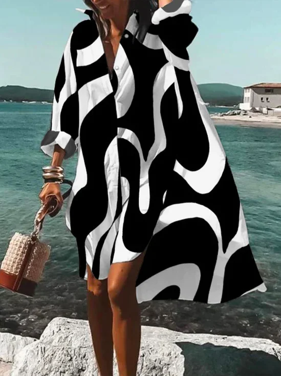 Robes Automne Chevron Vacances Naturel Quotidien Midi Bouton Manches longues Régulier pour Femme