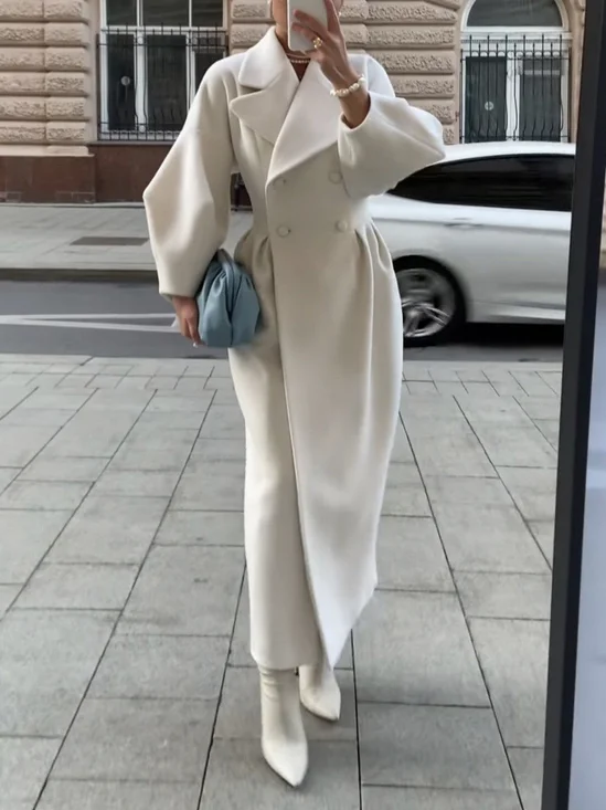 Pardessus Femmes Plain Automne Urbain Taille Haute Aucune élasticité Coupe Régulière Manches Longues à Col Revers Long