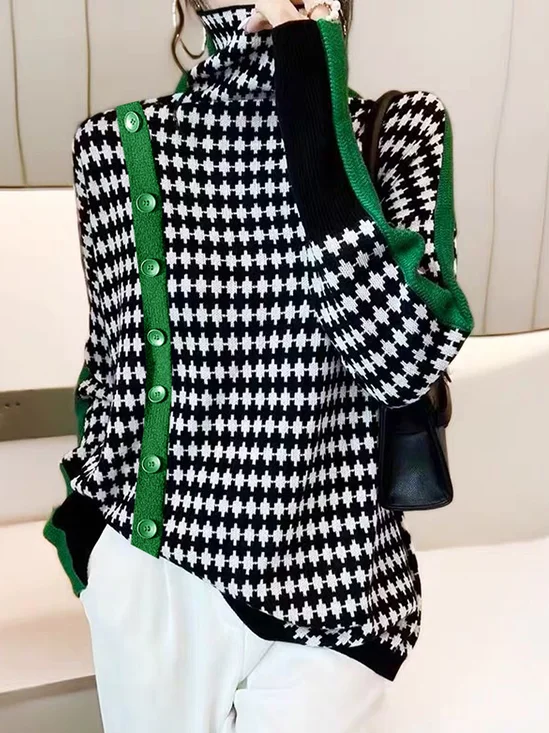 Pull Femmes Bloc de Couleur Hiver Urbain à Haute Élasticité Quotidien Ample Manches Longues Régulier Régulier