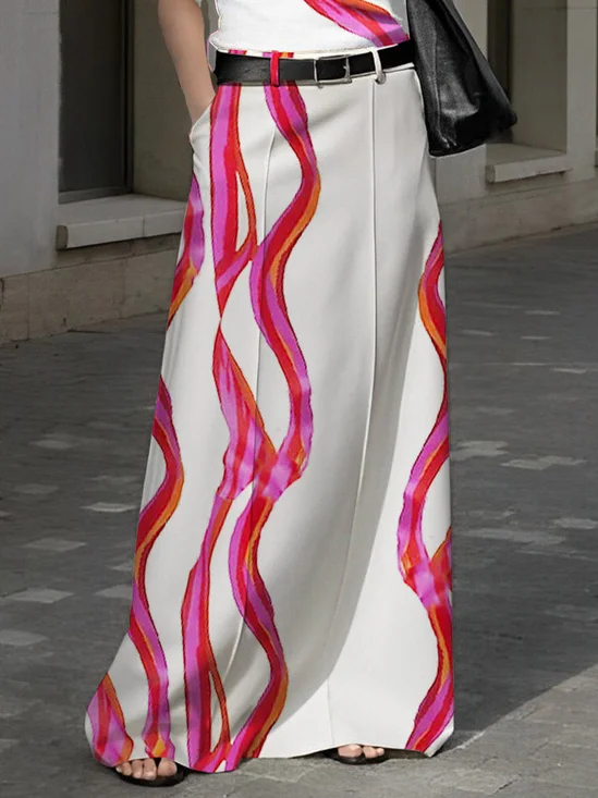 Jupes Femmes Printemps / Automne Urbain Abstrait Rayé Polyester Coupe Régulière Long Taille Moyenne Droit Régulier