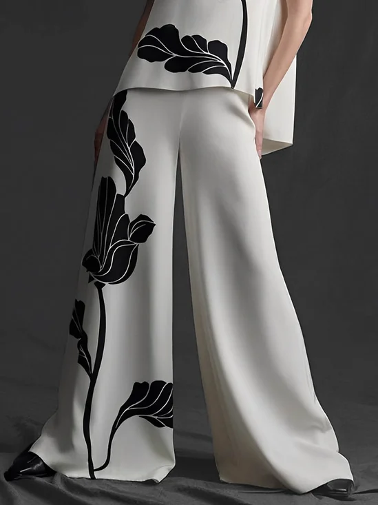Pantalon élégant à jambes larges et à motifs floraux pour la Fashion Week 2023 pour femmes