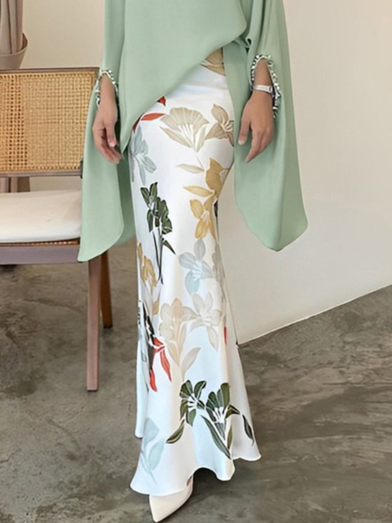 Jupes Femmes Floral Printemps / Automne Élégant Polyester Micro-élasticité Coupe Régulière Faire la navette S-Doubler Sirène