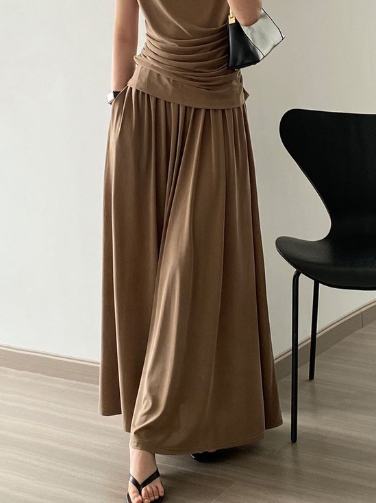 Jupes Femmes Plain Printemps / Automne Urbain Polyester Taille Haute Micro-élasticité Coupe Régulière Faire la navette Trapèze