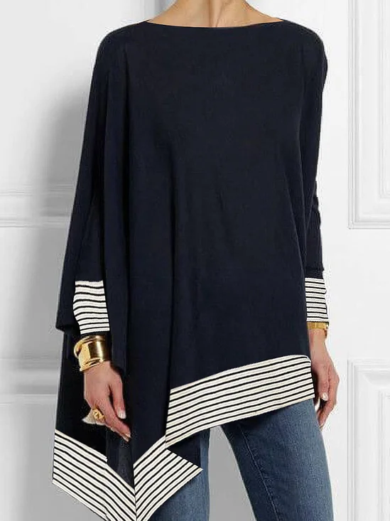 Chemises Bloc de Couleur Printemps / Automne Urbain Polyester Léger Ample Col Rond Régulier Trapèze pour Femmes