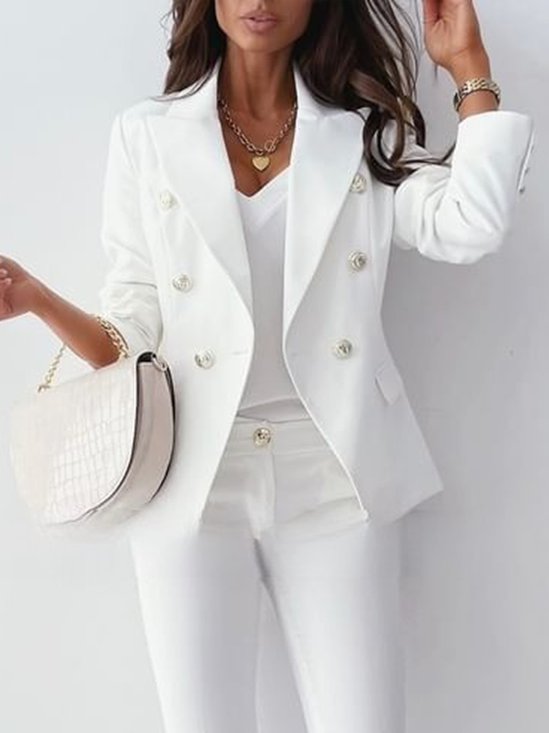 Blazers Femmes Plain Printemps / Automne Urbain Naturel Aucune élasticité Coupe Régulière Manches Longues à Col Revers Régulier