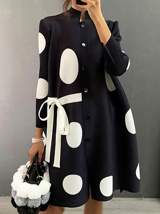 Robes Femmes Pois Polka Printemps / Automne Urbain Col Montant Aucune élasticité Quotidien Ample Mini Manches trois quarts