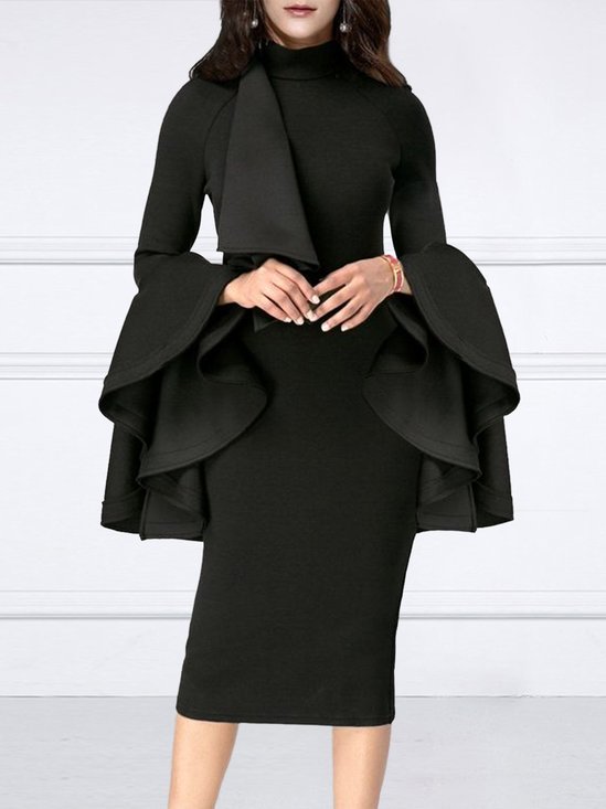 Robes Femmes Plain Printemps / Automne Élégant Micro-élasticité Quotidien Taille Moyenne Manches Longues Collant Régulier