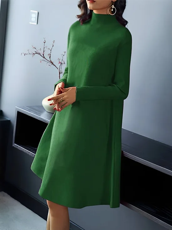 Robes Pulls Femmes Plain Automne Élégant Tricoté Naturel Trapèze Régulier Demi col roulé Non