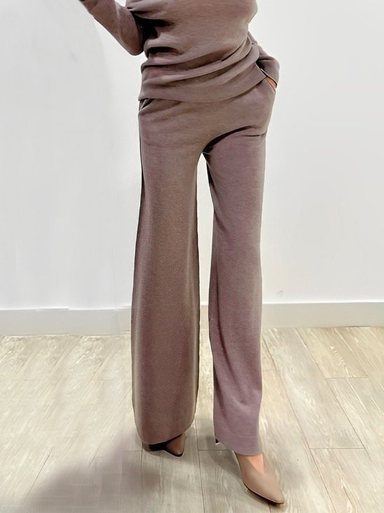 Pantalons Femmes Plain Printemps / Automne Urbain Tricoté Taille Haute Aucune élasticité Long Droit Régulier