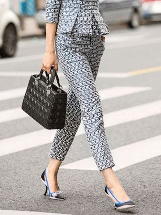 Mode Pantalons Toutes Les Saisons Élégant Aléatoire Imprimé Polyester Coupe Régulière Taille Moyenne Pantalon à la cheville Pantalon coupe slim Droit pour Femmes