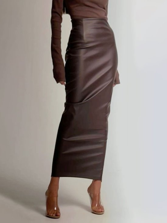 Cuir Jupes Femmes Plain Automne Urbain Naturel Micro-élasticité Coupe Régulière Maxi Droit Régulier