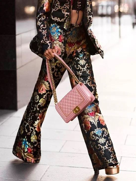 Pantalon urbain à coupe régulière et à motifs abstraits pour femmes