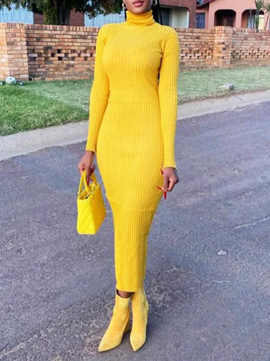 Robes Pulls Plain Automne Urbain Acrylique Aucune élasticité Coupe Régulière Manches Longues Col Roulé S-Ligne pour Femmes