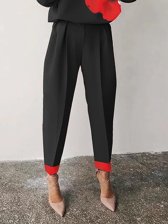 Pantalon long urbain à coupe régulière et à blocs de couleurs pour femmes