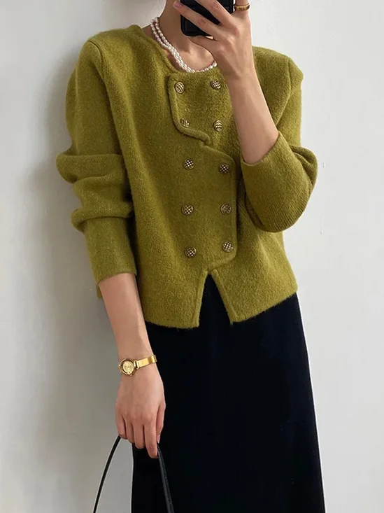 Cardigans Plain Printemps / Automne Urbain Naturel Aucune élasticité Quotidien Coupe Régulière Manches Longues Régulier pour Femmes