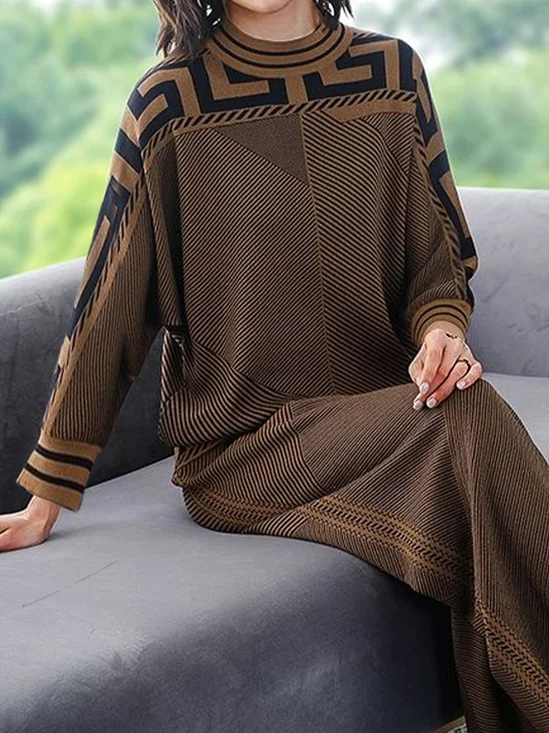 Pulls Géométrique Hiver Urbain Acrylique Poids lourd Micro-élasticité Ample Manches Longues Droit pour Femmes