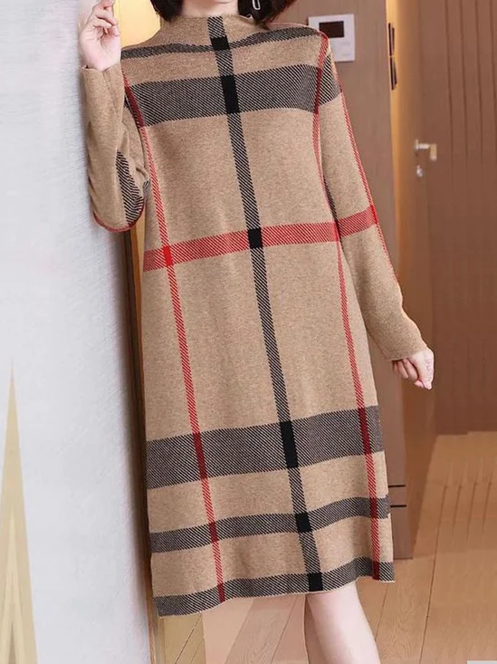Robes Pulls Femmes Plaid Automne Urbain Acrylique Naturel Poids lourd Quotidien Manches Longues Non