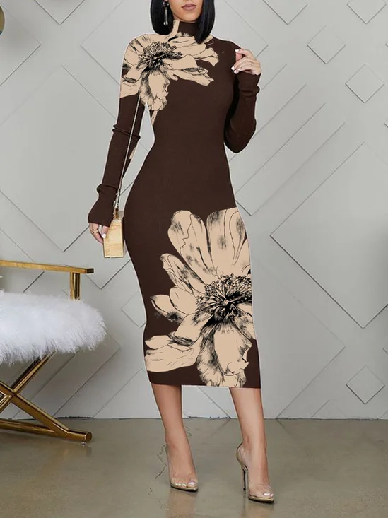 Robes Floral Printemps / Automne Élégant Naturel Quotidien Serré Manches Longues Robe Portefeuille Non pour Femmes