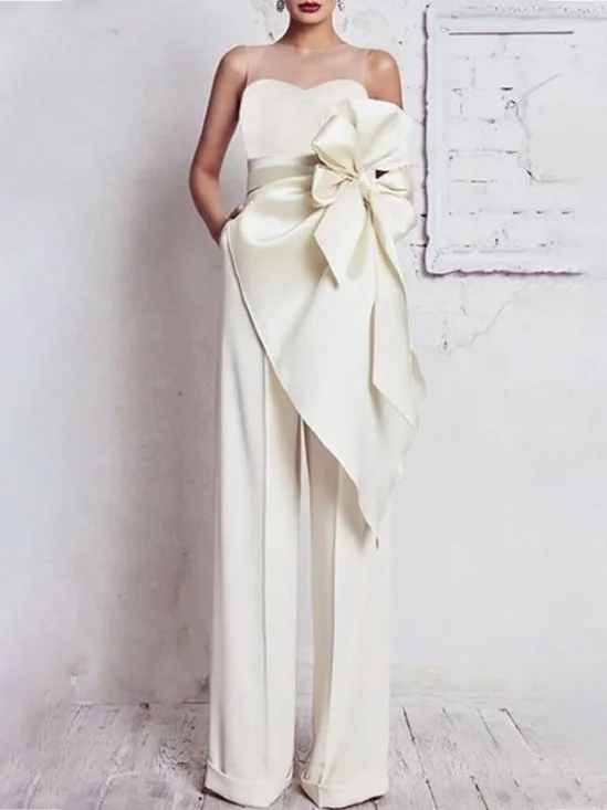 Combinaisons Plain Été Élégant Polyester Taille Haute Sans Manches Long Régulier Poche Couture pour Femmes