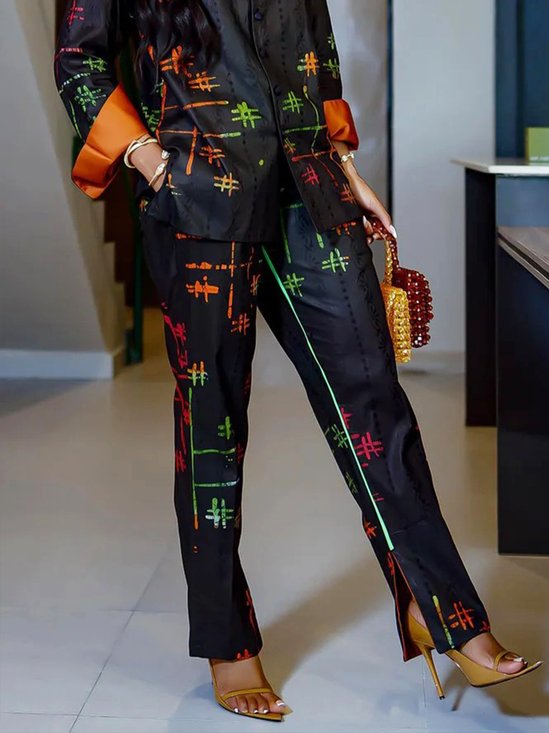 Pantalon urbain à taille haute à coupe régulière et à motifs abstraits pour femmes