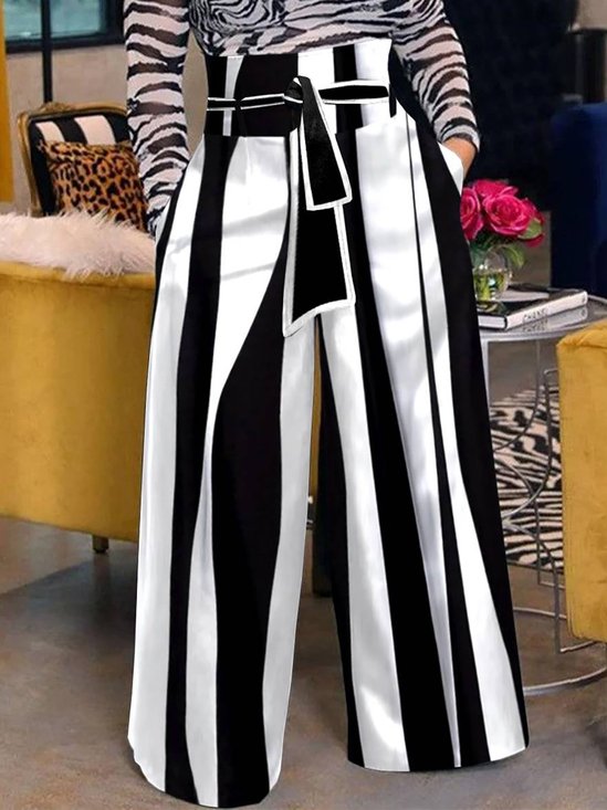 Mode Pantalons Rayé Printemps / Automne Urbain Taille Haute Aucune élasticité Quotidien Coupe Régulière Long Régulier pour Femmes